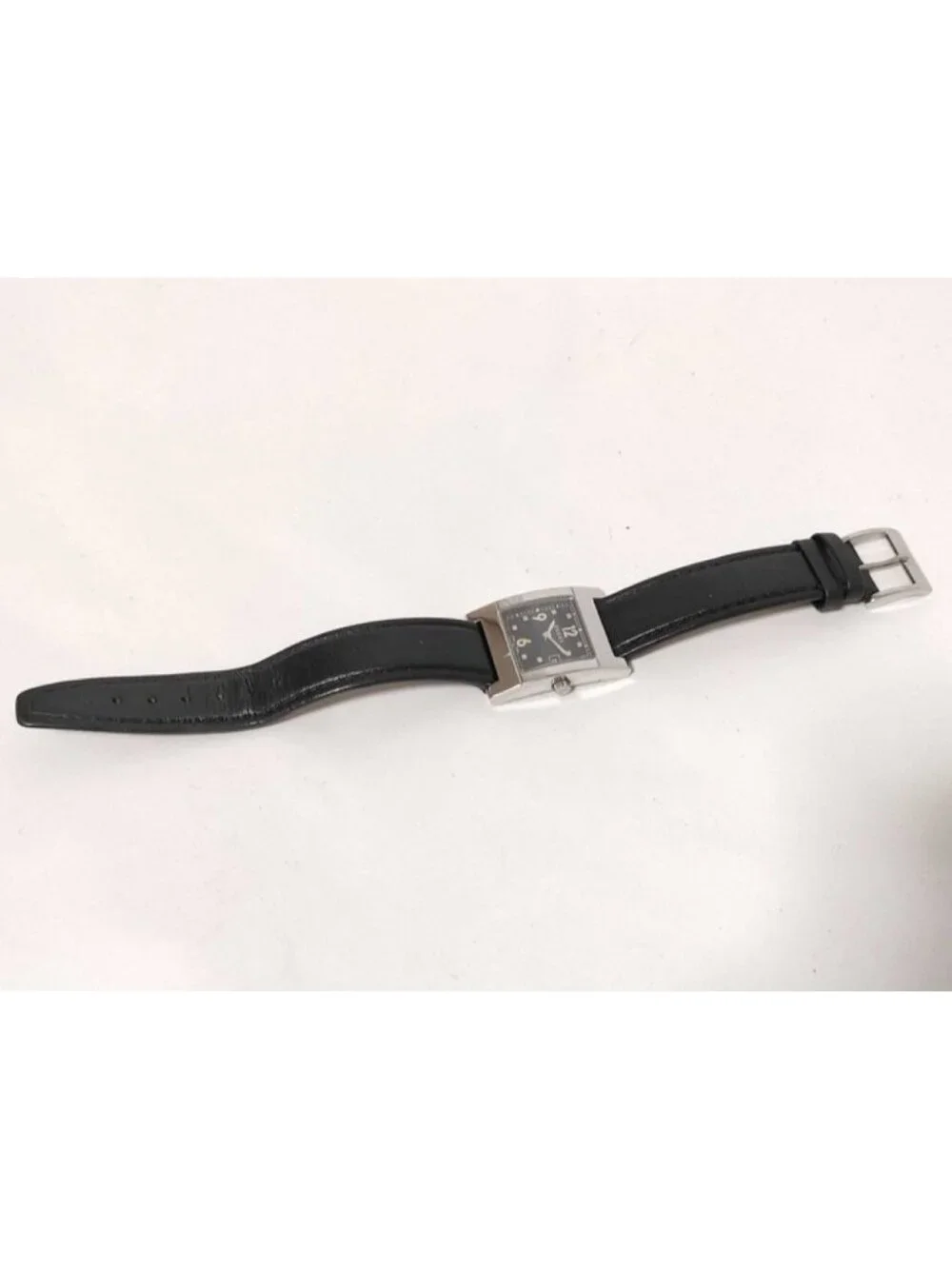 Gucci Watch Black Silver Stainless Steel Leather Analog Square